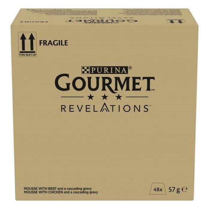 GOURMET REVELATIONS Mousseline de pollo y ternera con salsa - 48 x 57 g - Raciones para gatos adultos