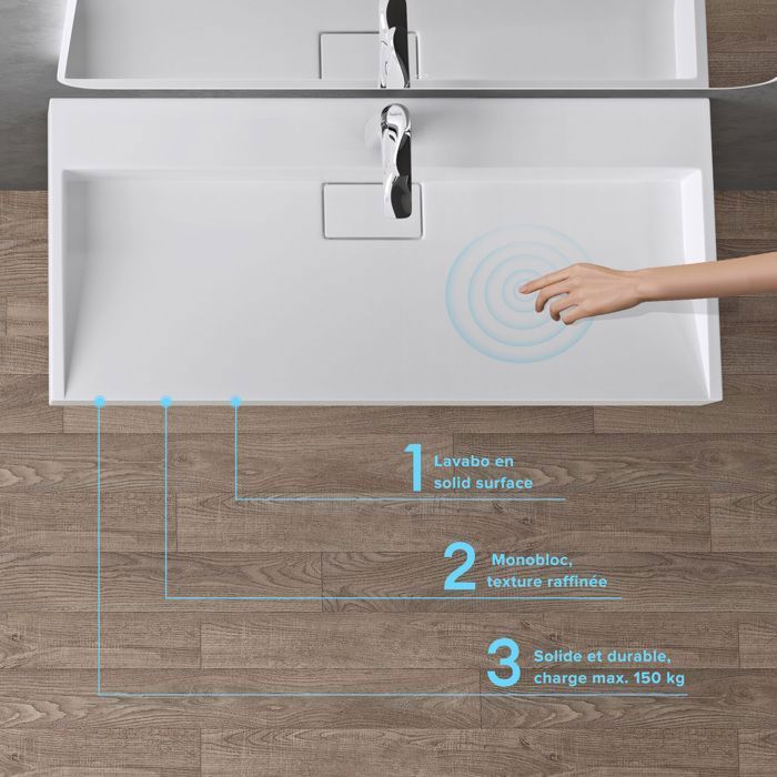 Lavabo mural Doporro con desagüe, lavabo de encimera, blanco mate, 70x46x11cm, lavabo rectangular con orificio para taladrar, Colossum19