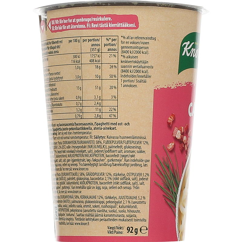 Knorr Carbonara välipalarasia 92 g Knorr