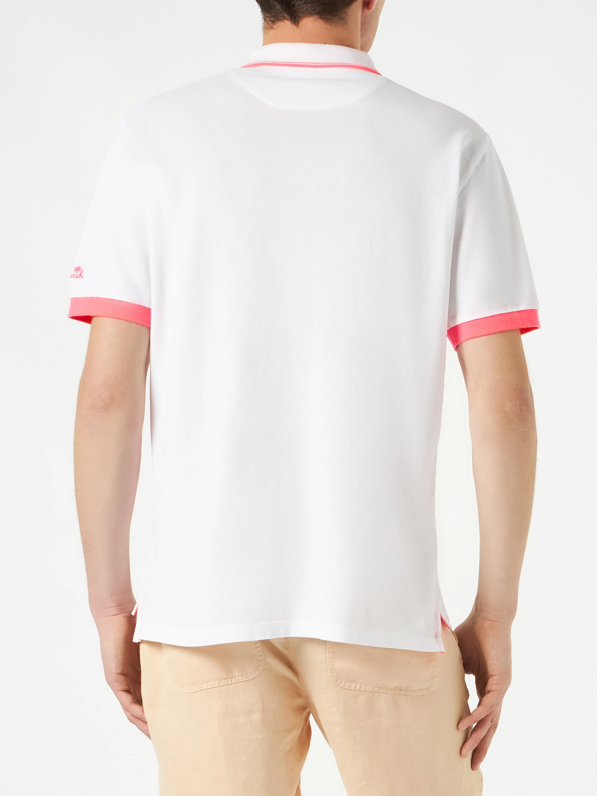 Witte piqué poloshirt met palmboomborduurwerk
