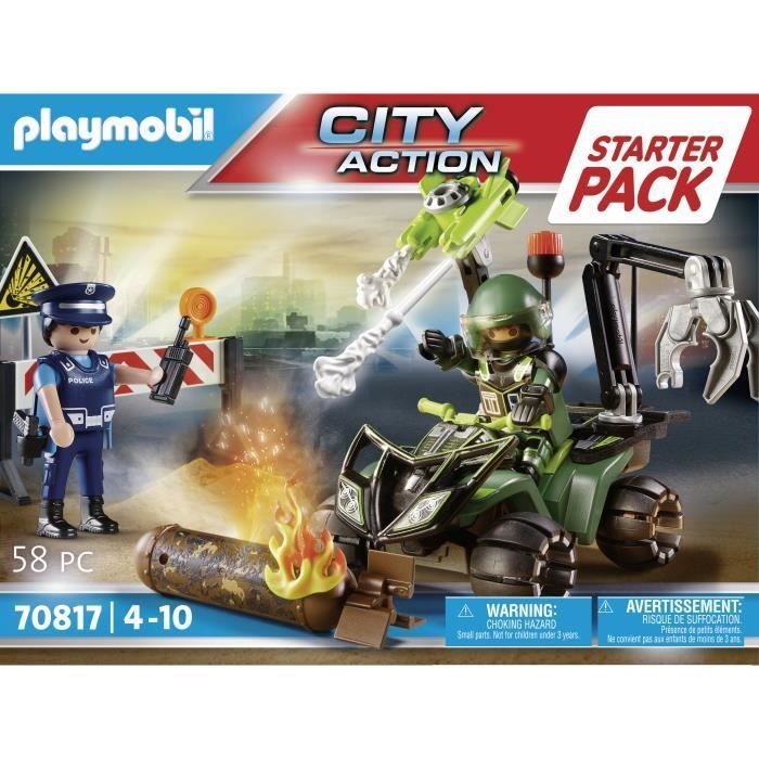 PLAYMOBIL - Ação na Cidade - Kit Inicial de Polícia e Desativação de Bombas - Quadriciclo e acessórios incluídos