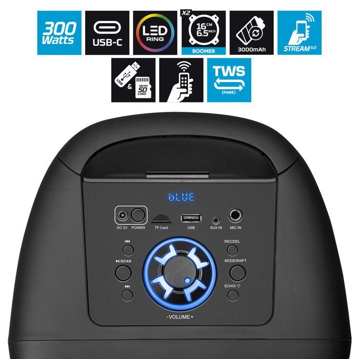 Enceinte Sonorisation Autonome sur batterie à LED - Pickering PANTHER P26 - 300W, Bluetooth USB SD, +Clé 32G