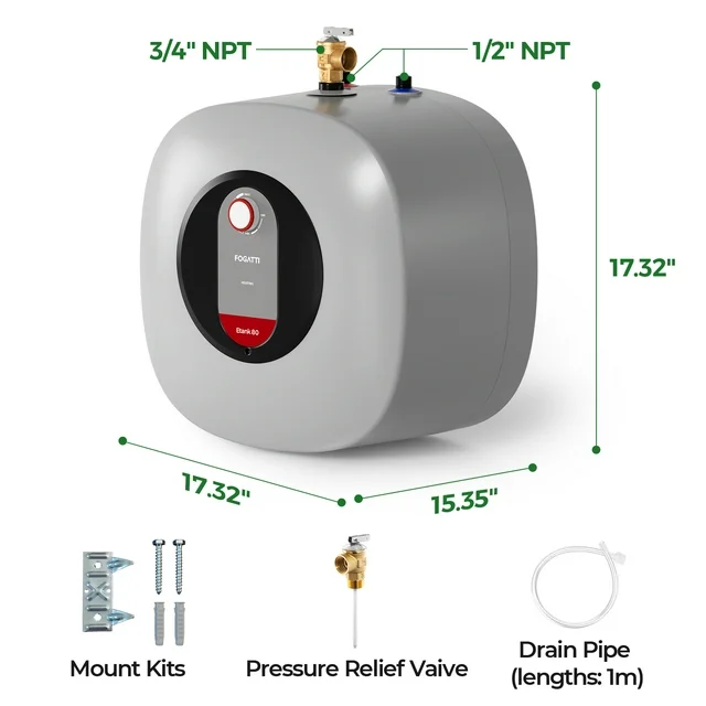 FOGATT 8 gallonan sähköinen vedenlämmitinsäiliö Etank 80, käyttöpisteen minisäiliöinen vedenlämmitin, 120 V pieni lämminvesivaraaja asuntoon, keittiöön, kylpyhuoneeseen, matkailuautoon, asuntovaunuun, suihkuun