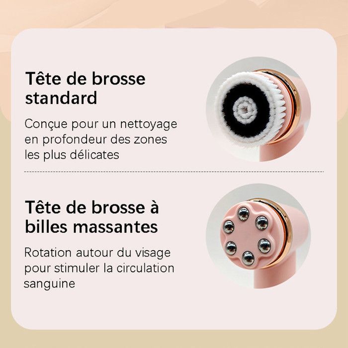 Brosse nettoyante visage électrique - ULISEM - Étanche - 5 vitesses - Têtes remplaçables - Massage - Compacte