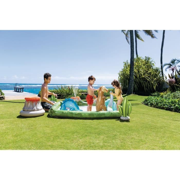 Inflatable Play Area - INTEX - Dino Adventure - 410 Liters - Ages 2+ - 201 x 201 x 36 cm - Includes: 3 dinosaurs, 2 cacti, volcano