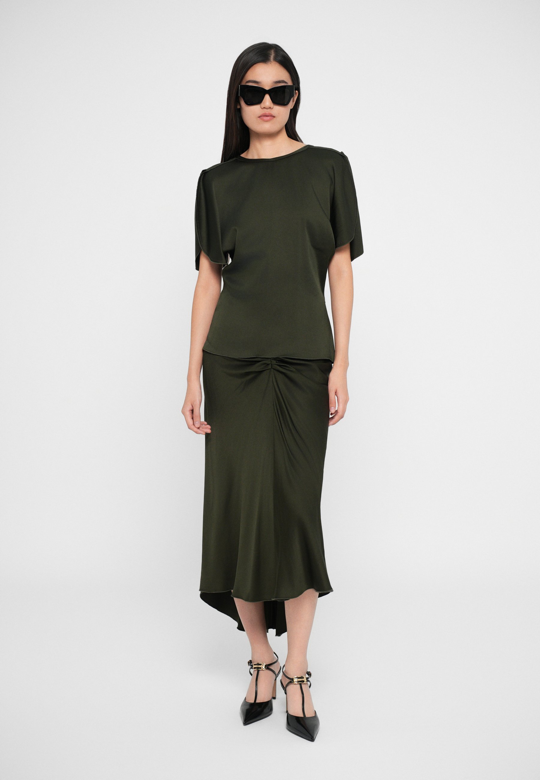 Victoria Beckham BELLA - A formos sijonas - tamsiai alyvuogių spalvos