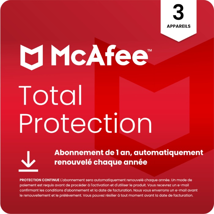 McAfee Total Protection para 3 dispositivos | Suscripción de 1 año, renovación automática anual