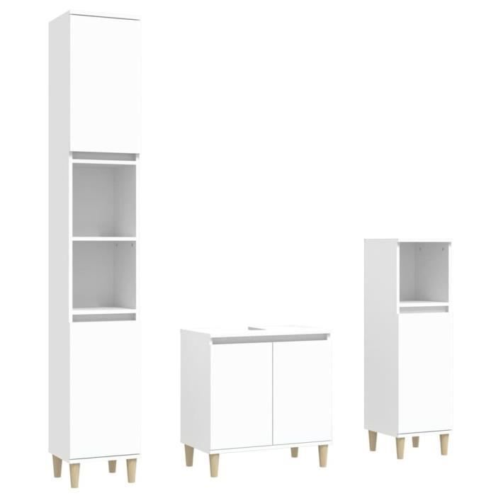 Ensemble de meubles de salle de bain - VIDAXL - 3 pcs - Bois d'ingénierie - Blanc - Rangement spacieux