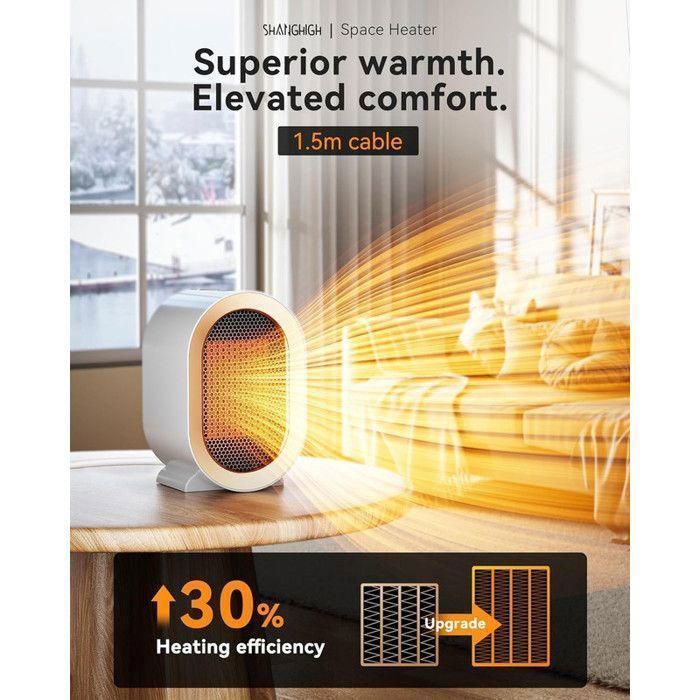 Chauffage d'appoint 1200W, Silencieux, Faible Consommation d'énergie, Radiateur Salle de Bain, Radiateur Soufflant-Vert