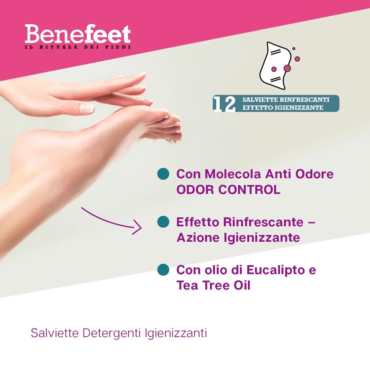 DIVA INTERNATIONAL Benefeet mitrās salvetes ar smakas kontroli, 12 gab. Atsvaidzinoša un dezinficējoša iedarbība