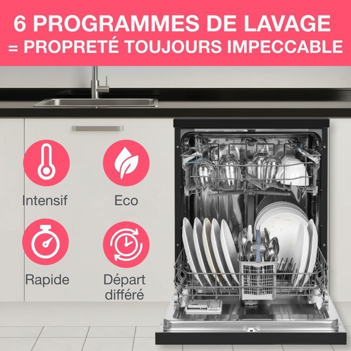 OCEANIC OCEALV1247B Vrijstaande vaatwasser - 12 couverts - 47 dB Zwart