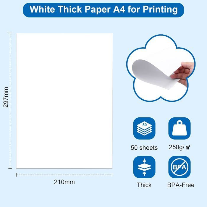 Papier cartonné blanc A4 - ESTAMPILLE - Lot de 50 feuilles - 250g/m² - 21x29,7 cm - Mat