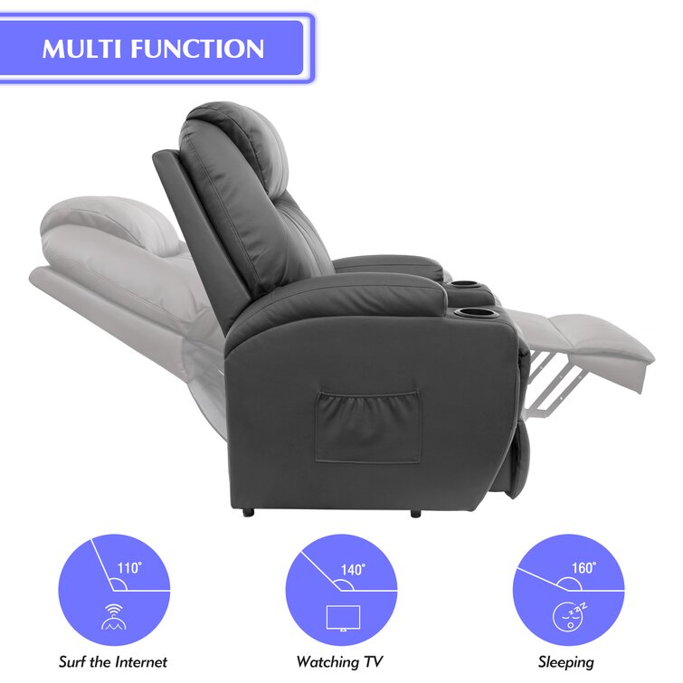 Fauteuil inclinable électrique en similicuir avec fonctions de massage et de chauffage