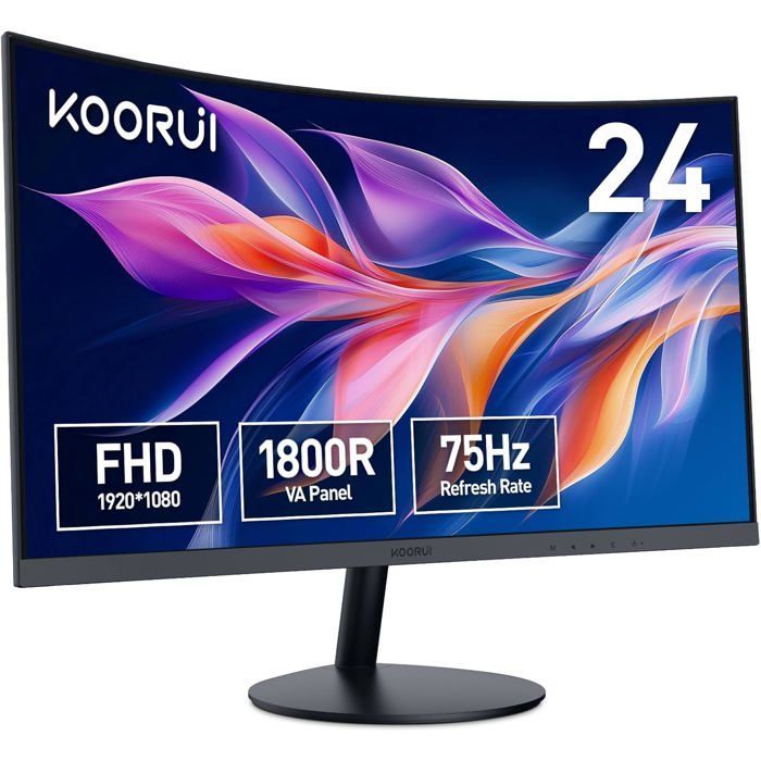Monitor curvo para PC - Panel VA de 23,6 pulgadas, resolución FHD (1920 x 1080), 1800R, 60 Hz, 5 ms, HDMI, VGA, ajuste de inclinación, ángulo de visión