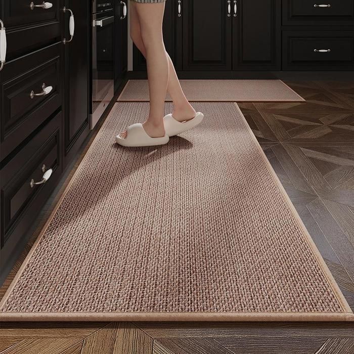 Tapis de cuisine antidérapant et absorbant – Tressé TPR, brun clair 45x180 cm, résistant aux taches et lavable, épais