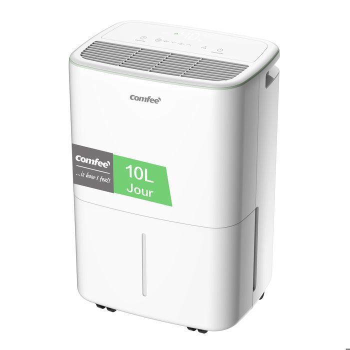 COMFEE Draagbare Luchtontvochtiger 10L/dag, Verwijderbaar reservoir van 2,5L, Continue Afvoer, 3 Standen, 24-uurs Timer - 16 tot 31 m²