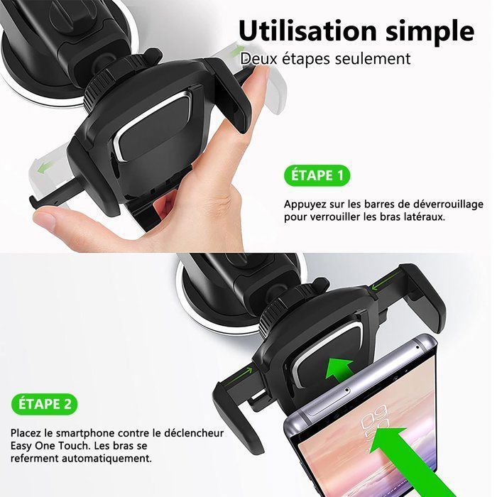 Soporte para teléfono de coche con ventosa, rotación de 360°, para salpicadero y parabrisas, compatible con smartphones iPhone y Samsung.