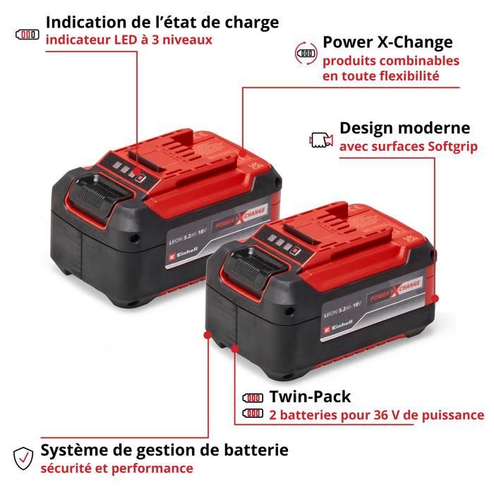 Einhell Double batterie 5,2 Ah Twinpack PXC (Lithium-Ion, 18V, pour tous les appareils Einhell PXC)