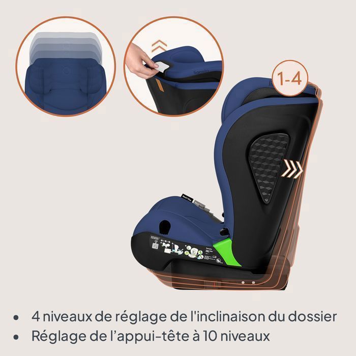 Seggiolino auto LIONELO Neal i-Size 100-150 cm - ISOFIX - Portabicchieri - Seduta ampia - Reclinabile - Gruppo 2/3 - Blu