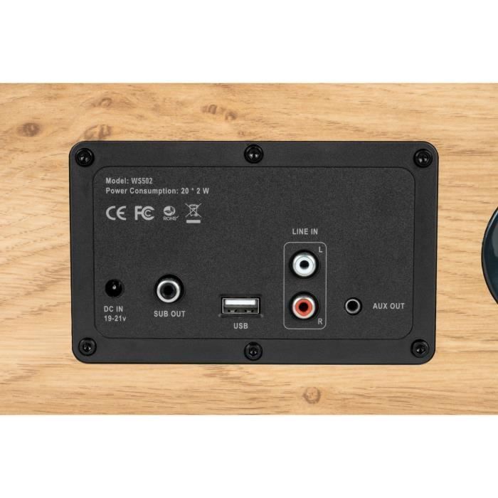 Altavoz doméstico de madera THOMSON WS502 - Bluetooth 5.0, 100W, RCA, USB, entrada auxiliar