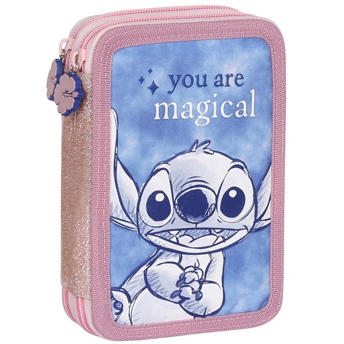 DISNEY Stitch Trousse scolaire à deux compartiments AVEC ÉQUIPEMENT pour fille, POUR L'ÉCOLE - 32 éléments, 2 zip