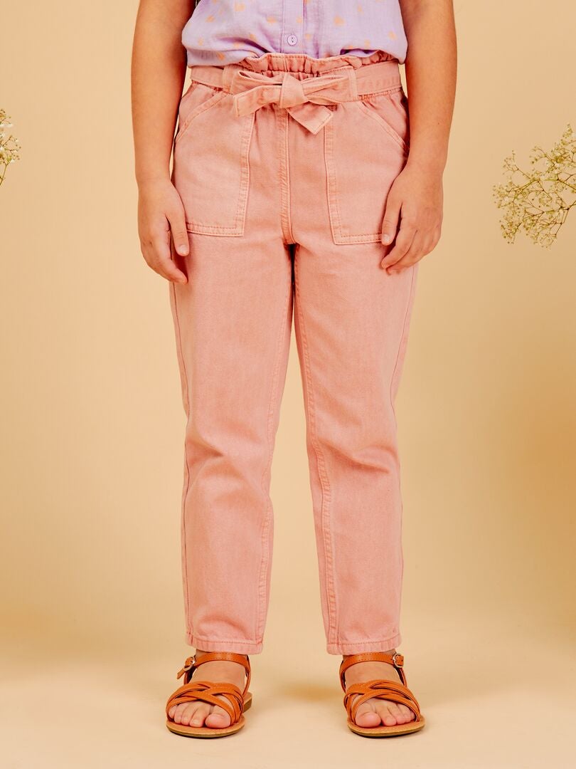 Jeans met elastische tailleband en mom fit model - ROZE