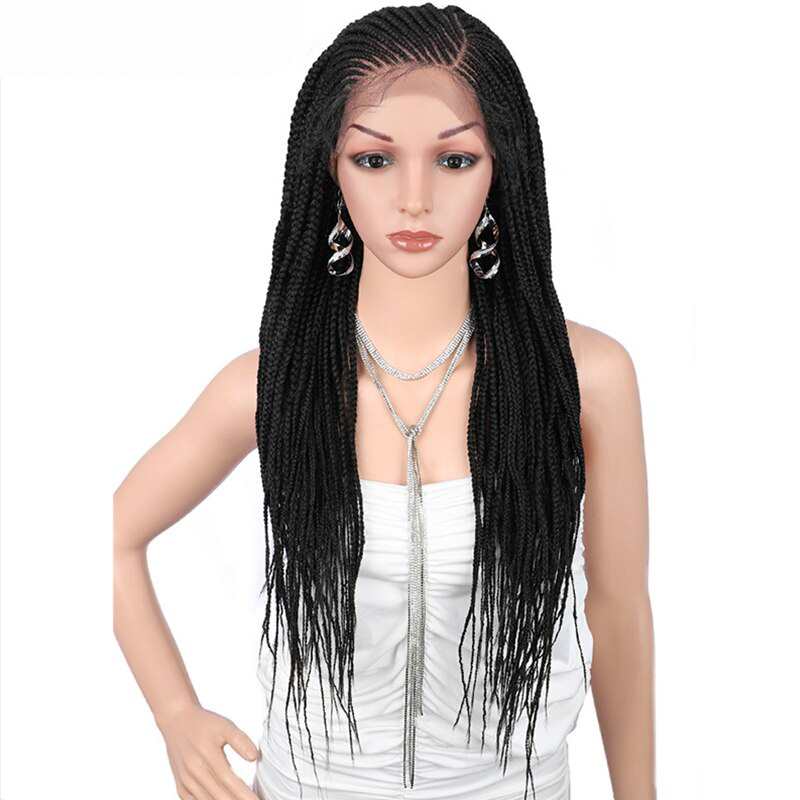 31 Pelucas trenzadas Peluca sintética con encaje frontal 13x6 Pelucas trenzadas con raya lateral y cabello de bebé para mujeres negras Pelucas de trenzas de caja