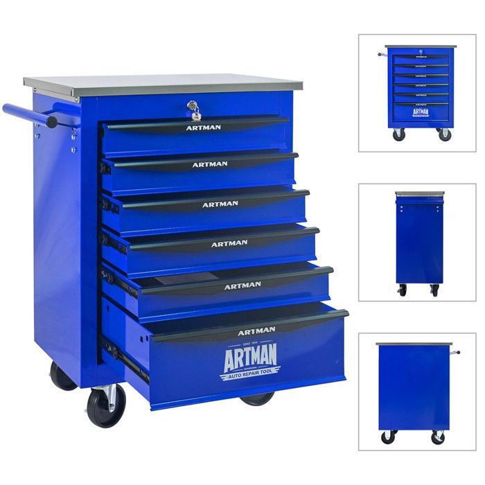 Carrinho multifuncional para ferramentas - 6 gavetas - Aço inoxidável - Rodízios giratórios - Fechadura com chave