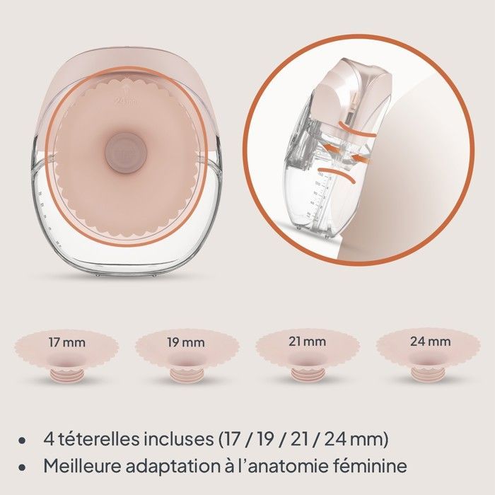 Tire-lait mains libres LIONELO Fidi Free Slim - Lot de 2 - Discrète - 150ml - 4 Tailles - 3h sans fil - Beige