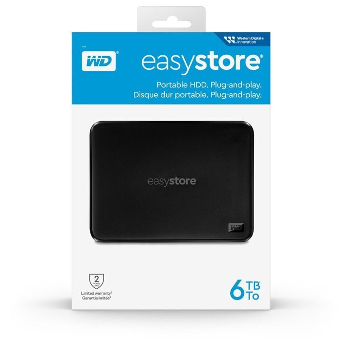 Disco rígido externo portátil WD Easystore de 6 TB, preto.