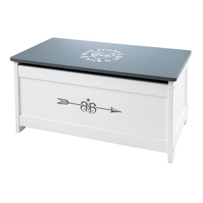 Baúl de juguetes de madera ROBA - Bebé estrella de rock - Tapa con bisagras - Blanco/Gris