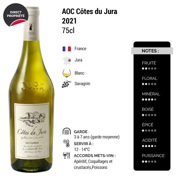 Domaine Jean-Luc Mouillard Côtes du Jura Le Curieux 2021 - Vino bianco del Giura (3x75cl)