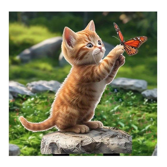Estaca acrílica para jardín con forma de gato y mariposa, apta para decoración interior y exterior, ideal para macetas.