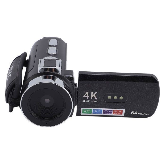 Cámara de video 4K de 64 MP - COCOSITY - Zoom digital 28X - Enfoque automático - Pantalla giratoria de 3 pulgadas y LED