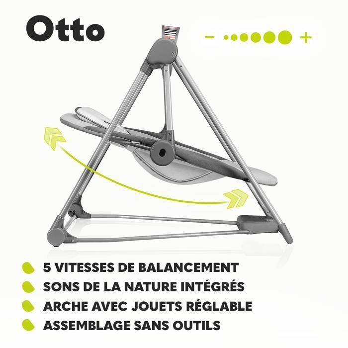 Balancelle et transat Électrique LIONELO Otto - Pliage compact - Sons nature - 5 vitesses - Silencieux - Minuterie - Rose