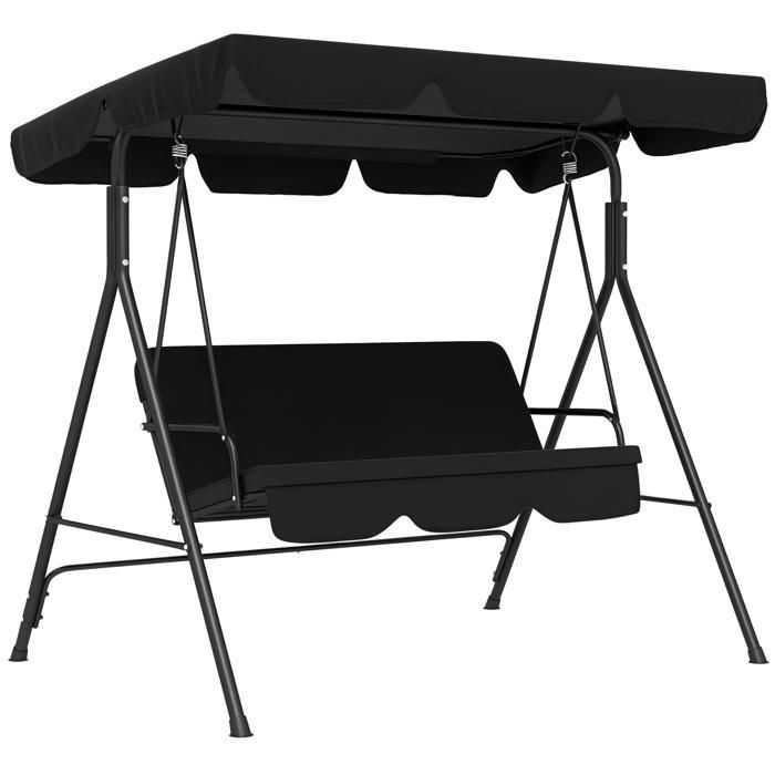 Columpio de jardín Outsunny de 3 plazas con toldo inclinable ajustable, cojines para asiento y respaldo, 1,72 m de largo x 1,1 m de ancho x 1,53 m de alto, acero negro.