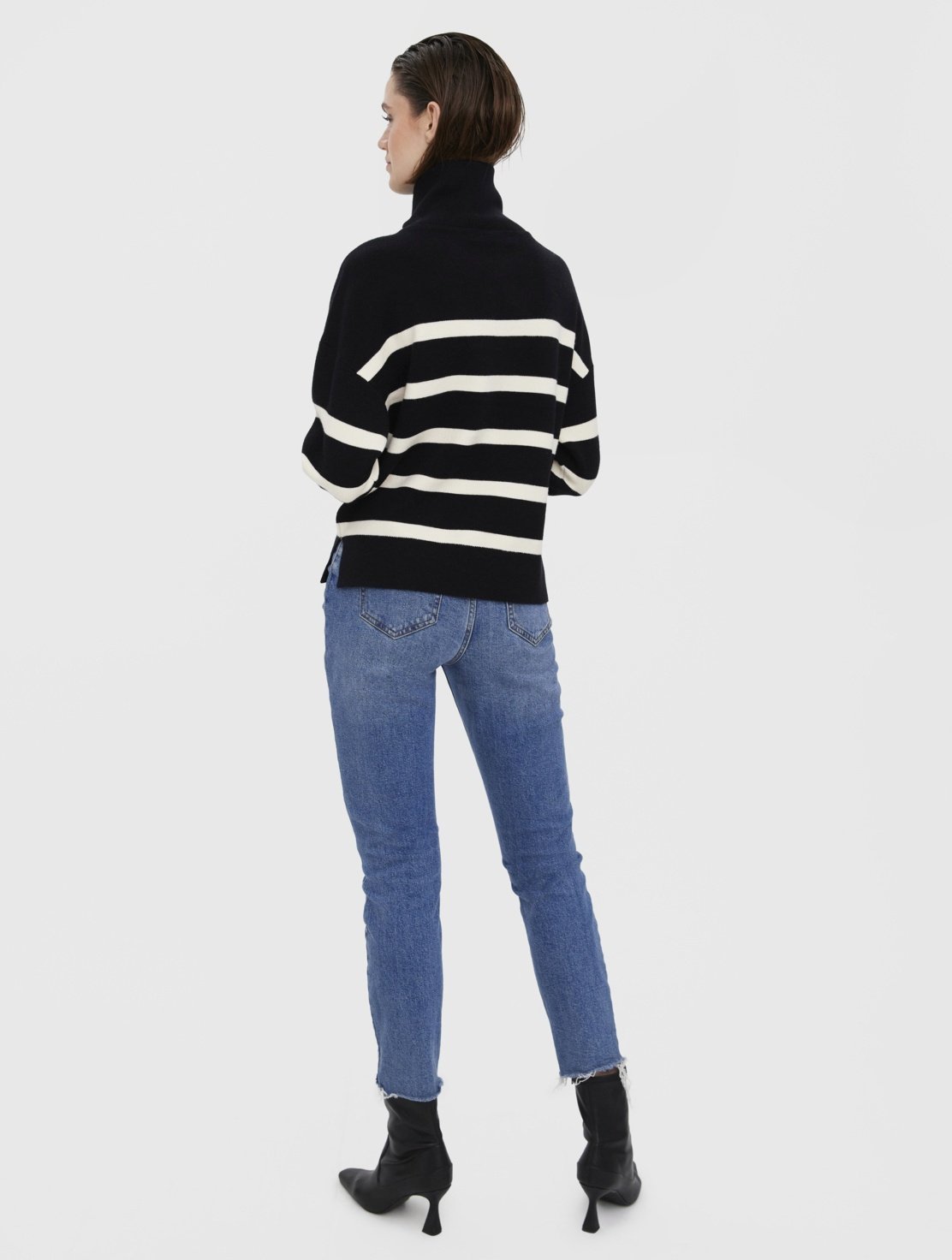 Vero Moda SABA STRIPE LS HIGHNECK GA NOOS - Pulóver - Black Birchstripes