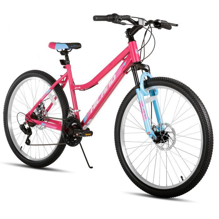 HILAND Women's Mountain Bike, 26-inch, with Front and Rear Disc Brakes, 18 Speeds and Suspension Fork - Pink