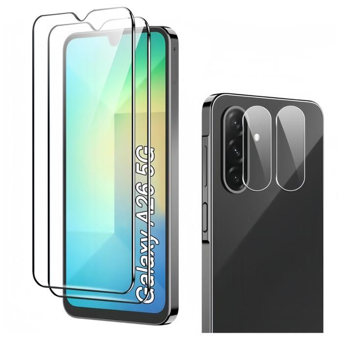 Lot de 2 Verre Trempé pour SAMSUNG GALAXY A26 5G + 2 Protection Objectif Caméra Arrière en Verre Trempé Ultra HD Anti-Rayures 9H