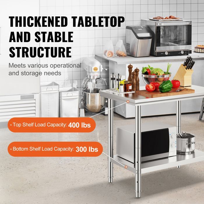 Mesa de trabajo de cocina Duoku de acero inoxidable - Mesa de preparación - 900 x 600 x 800 mm - 3 alturas ajustables - Capacidad de 318 kg