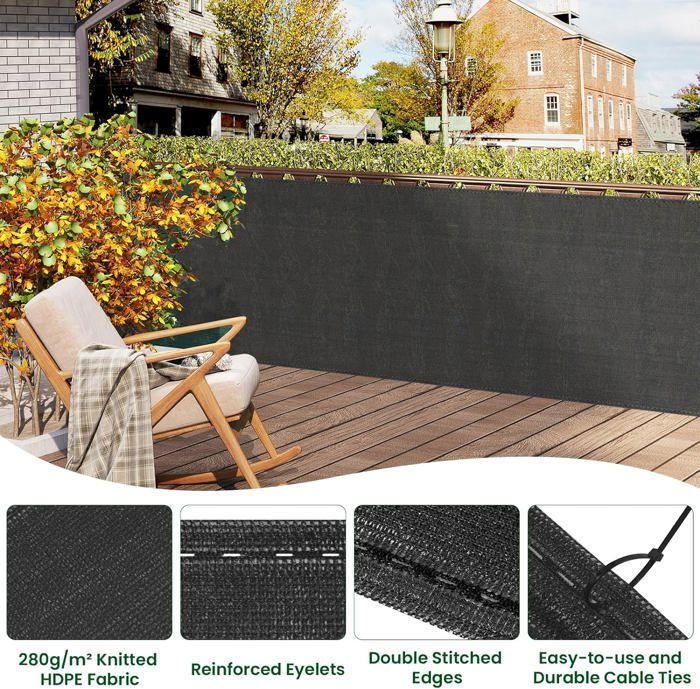 Pantalla de privacidad WOLTU, valla de jardín exterior de HDPE de 280 g/m², protección contra el sol, el viento y los rayos UV, 1,8 x 15 m, antracita W0UETT0100