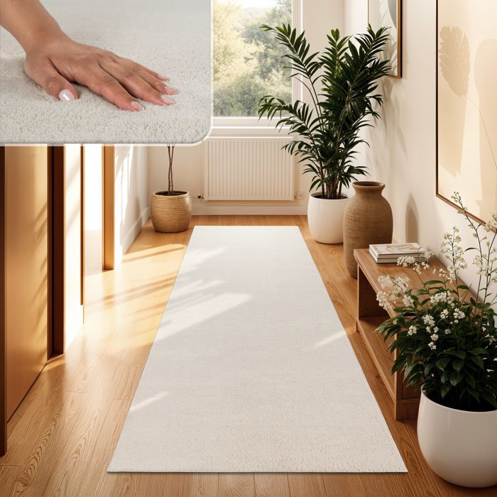 Alfombra para salón Paco Home, pelo corto, lavable, monocromática, estilo moderno, color crema, 60x100 cm