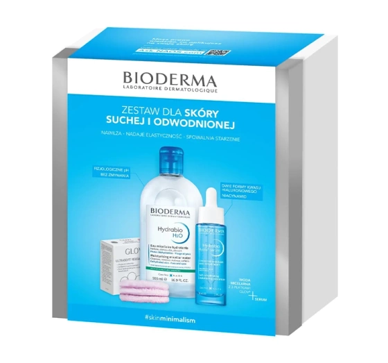 Bioderma Hydrabio zestaw kosmetyków dla skóry suchej i odwodnionej woda micelarna 500 ml   serum 30 ml   wielorazowe płatki kosmetyczne 3 sztuki