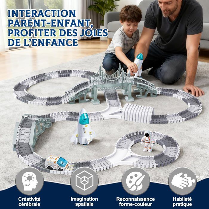 Circuit voiture enfant - BLEOSAN - Circuit Voiture Enfant Spatial - Thème spatial - 332 pièces - Pistes modulables