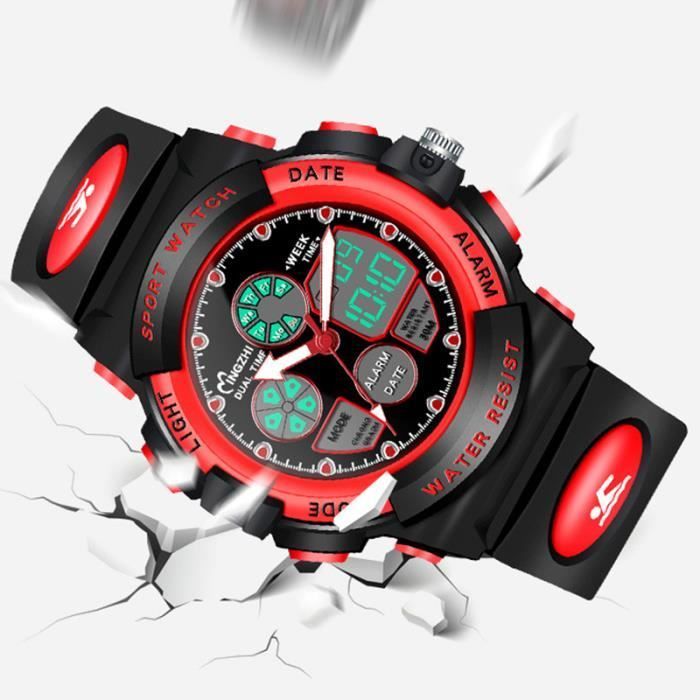 Reloj infantil SHARPHY para niños, reloj LED multifuncional, luminoso, resistente al agua, reloj deportivo para niñas, correa de silicona roja moderna, para adolescentes