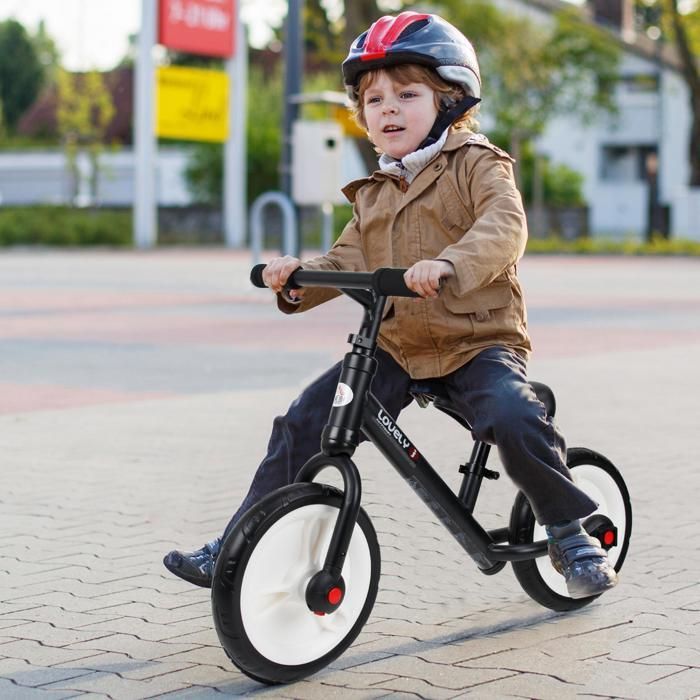 2-in-1 balance bike for children - HOMCOM - removable training wheels and pedals - adjustable seat height - for children 2-5 years old - black steel
