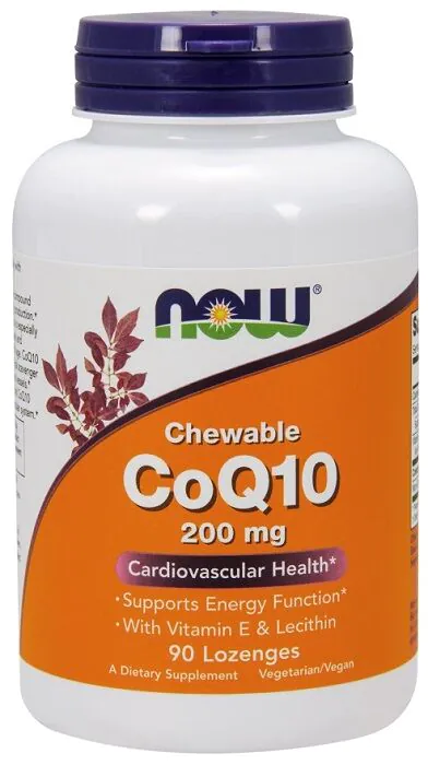 Now Foods CoQ10 With Lecithin & Vitamine E 200 mg, Suplement diety z koenzymem Q10 i głogiem, Tabletki do ssania
