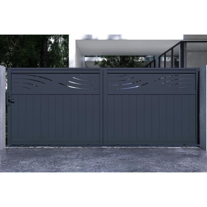 Lot Portail coulissant et Portillon - Casanoov - HALTI - 4m H.163cm / Portillon 1m H.163cm - Aluminium - Gris anthracite