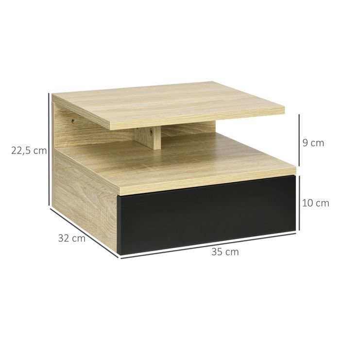 HOMCOM - mesita de noche - tablero de partículas clase E1 - 35x32x22,5cm - negro, roble