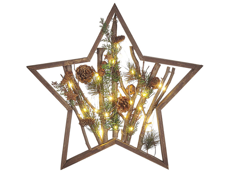 Figurka gwiazda 46 cm ciemne drewno światełka LED